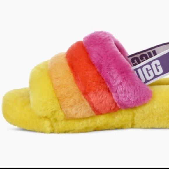 UGG Pride Fluff Yeah Rainbow SLIPPERS Slide - Picture 5 of 13